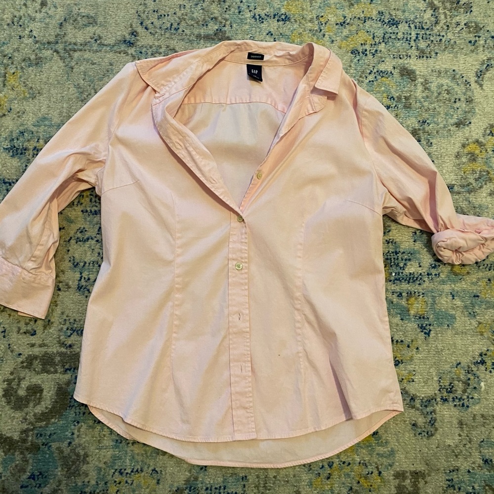 Pink Gap Stretch Button Down Blouse - image 4